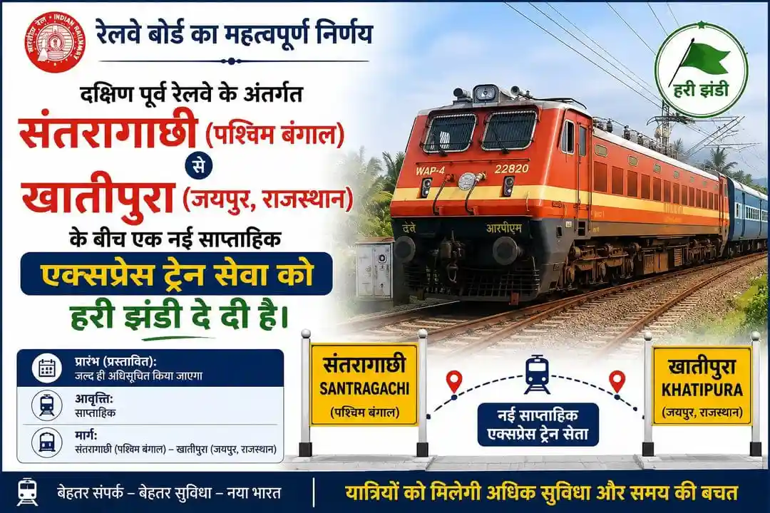 Santragachi to Khatipura Jaipur Train Route Map